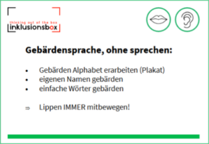 Karte mit Aufgabe um das Gebärden auszuprobieren