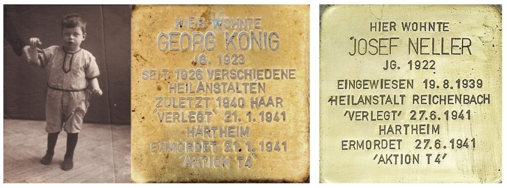 Das Bild zeigt Georg Koenig und die Stolpersteine von Georg und Josef