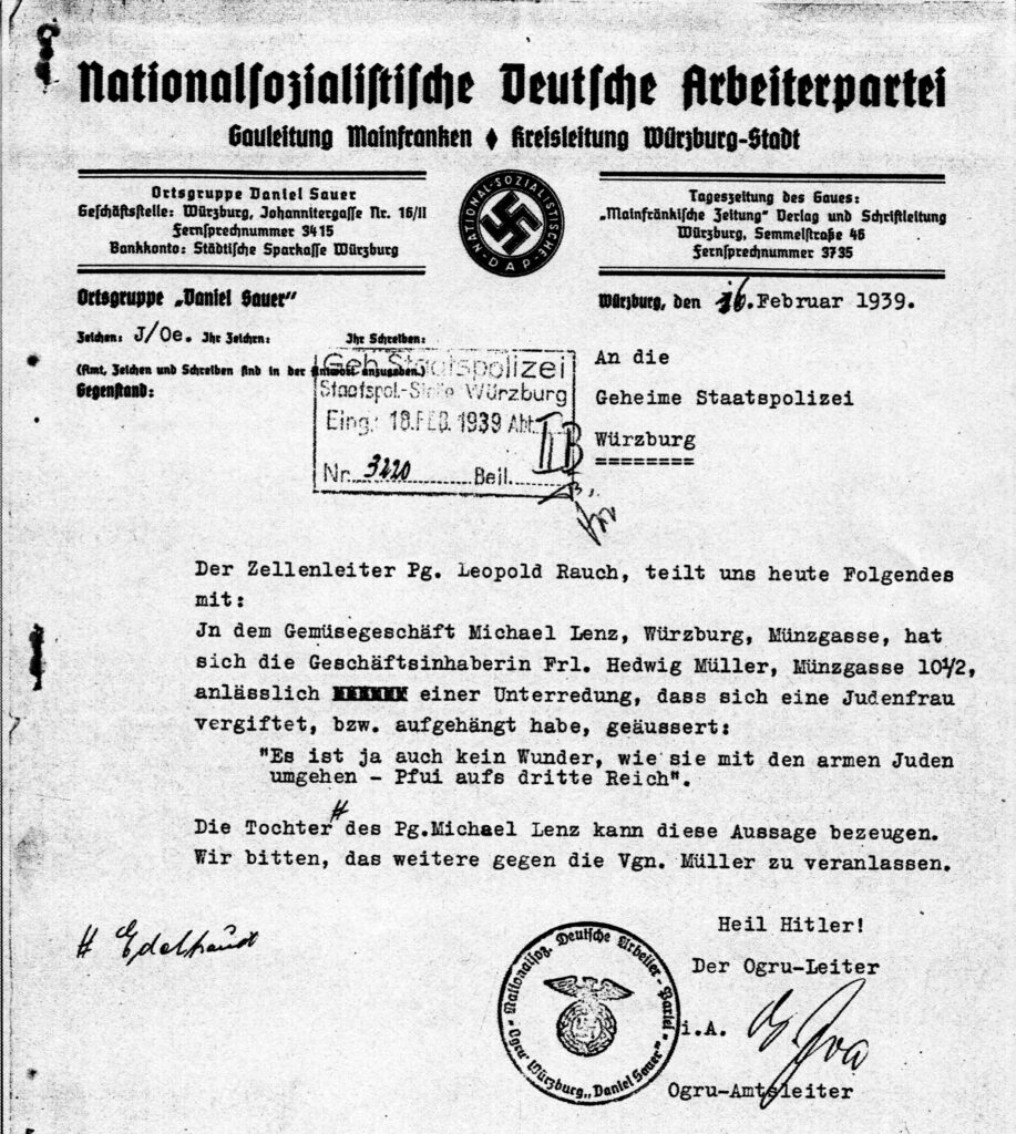 Das Bild zeigt das Denuziationschreiben