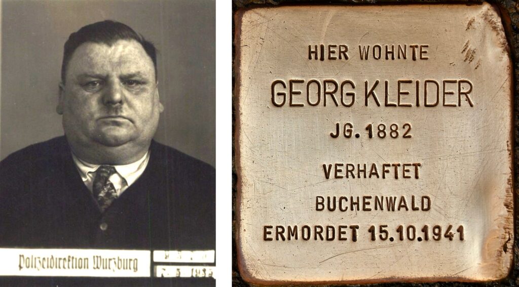 Polizeiliches Bild von Georg Kleider in Kombination mit seinem Stolperstein.